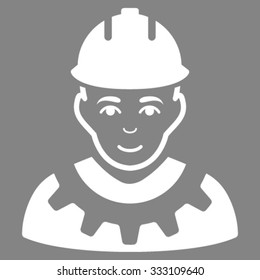 Industrial Builder vector icon. Style is flat symbol, white color, rounded angles, gray background.