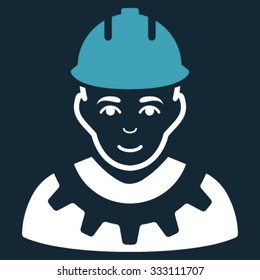 Industrial Builder vector icon. Style is bicolor flat symbol, blue and white colors, rounded angles, dark blue background.