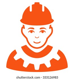 Industrial Builder vector icon. Style is flat symbol, orange color, rounded angles, white background.