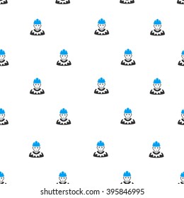 Industrial Builder vector seamless repeatable pattern. Style is flat blue and dark gray industrial builder symbols on a white background.