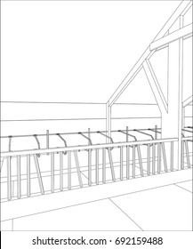 Industrial building constructions indoor. Tracing illustration of 3d.