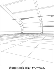 Industrial building constructions. Milk farm. Tracing illustration of 3d.