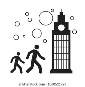 Industrial building facility silhouetted urban building retro style architecture
