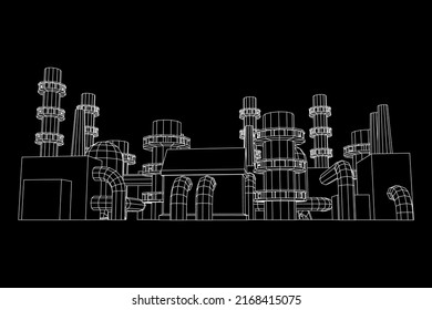 Industrial building factories facilities power plant with chimneys. Wireframe low poly mesh vector illustration.