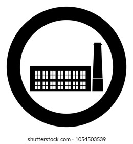 Industrial building factory  icon black color in circle or round