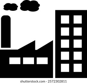 Industrial building factory icon set.Factory and industrial vector line icon.Industry power, chemical manufacturing building warehouse nuclear energy plant.Industrial building, factory and power plant