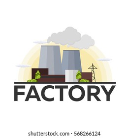Industrial building factory. Manufacturing. Vector flat illustration