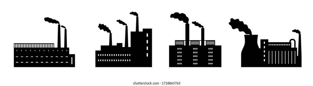 Industrial building factory. Plant and manufactory building icons. Icon set.