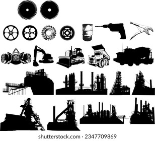 Industrial building factory and plants icon set