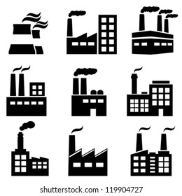 Industrial building factory   power plants icon set