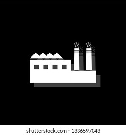 Industrial building factory and power plants. White flat simple icon with shadow