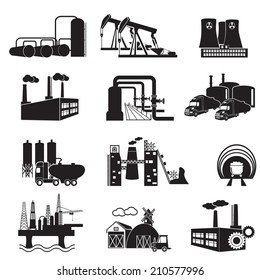 Industrial Building Factory And Power Plants Icon Set