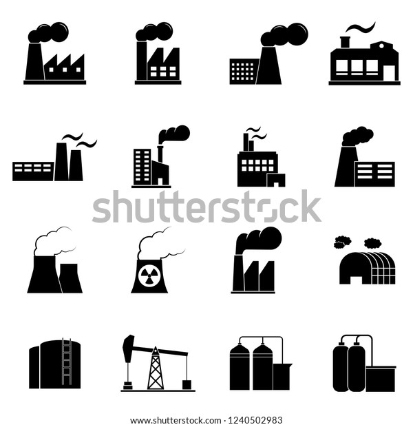 Industrial\
building factory and power plants icon\
set