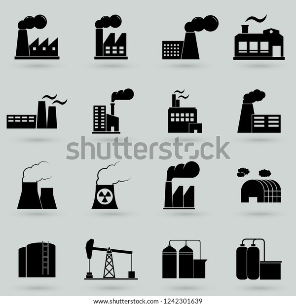 Industrial\
building factory and power plants icon\
set