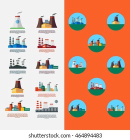 Industrial building factory. Set. Vector illustration