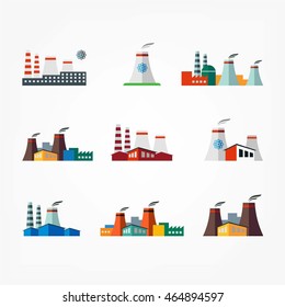 Industrial building factory. Set. Vector illustration