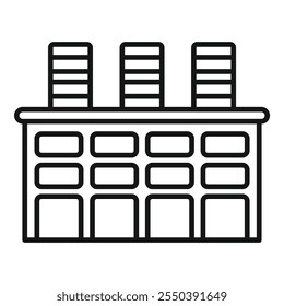 Industrial building factory with three chimneys manufacturing plant icon in outline style