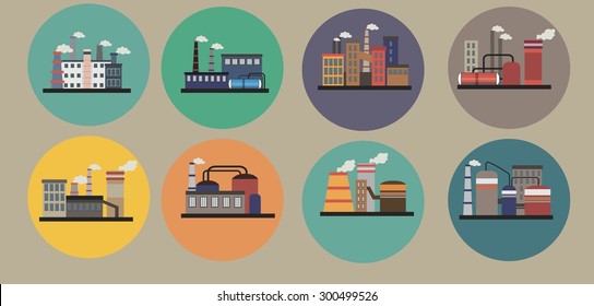 Industrial building factory thumbnails vector image design set for your illustration, postcards, label,stickers and other decoration ideas. . 