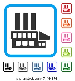 Industrial Building icon. Flat grey iconic symbol in a blue rounded square. Black, gray, green, blue, red, orange color additional versions of Industrial Building vector.
