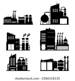 Industrial Building Icon Set Collection - Black Silhouette illustration Vector