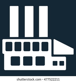 Industrial Building icon. Vector style is flat iconic symbol, white color, dark blue background.