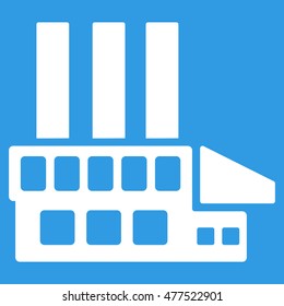 Industrial Building icon. Vector style is flat iconic symbol, white color, blue background.