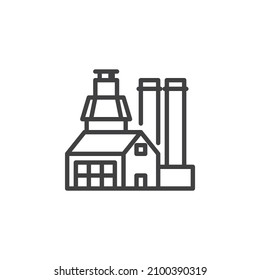 Industrial Building Line Icon. Linear Style Sign For Mobile Concept And Web Design. Factory Building Outline Vector Icon. Symbol, Logo Illustration. Vector Graphics