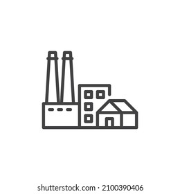 Industrial Building Line Icon. Linear Style Sign For Mobile Concept And Web Design. Factory Building Outline Vector Icon. Symbol, Logo Illustration. Vector Graphics