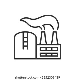 Industrial building with liquid storage, linear icon. Line with editable stroke