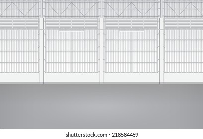 Industrial building or modern factory for manufacturing production plant or warehouse, Empty factory and space for industry product display or industry background,l Vector illustration background.