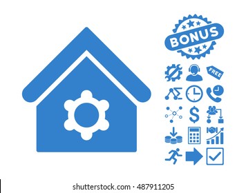 Industrial Building pictograph with bonus elements. Vector illustration style is flat iconic symbols, cobalt color, white background.