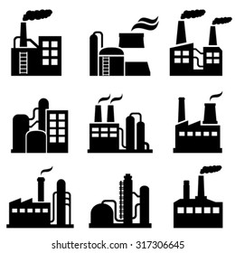 Industrial building, power plant and factory icon set - Shutterstock ID 317306645