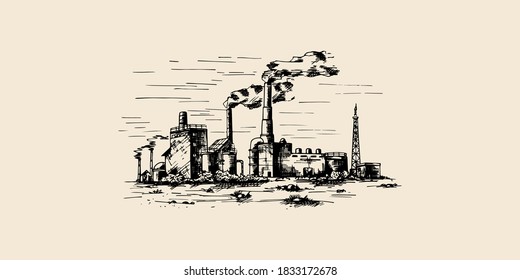 Industrial building. Refinery. Vector image.