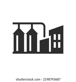 Industrial building with storage, vector icon. Tanks. Monochrome black and white symbol