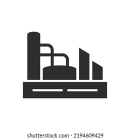 Industrial building with tanks, vector icon. Monochrome black and white symbol