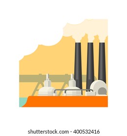 Industrial Building With Three Chimneys Flat Vector Illustration In Simplified Style 
