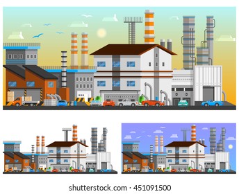 Edificios industriales de las composiciones ortogonales urbanas e ilustraciones vectoriales aisladas planas 