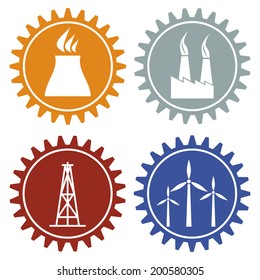 Industrial buildings factory sign set, abstract flat illustration