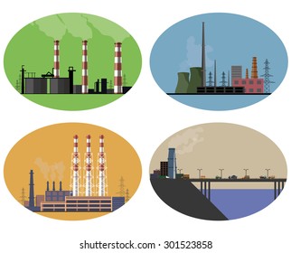 Industrial buildings factory vector image design collection for your illustration, postcards, label, poster and other decoration needs. 