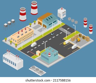 Industrial Buildings and isometric design vector