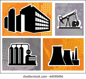 Industrial buildings on a colore background