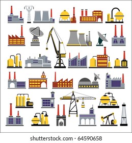 Industrial buildings and plants, pumping stations, boiler houses, factories and city objects on the flat style