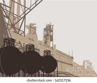 Industrial Buildings. Vector illustration of plant or factory. 