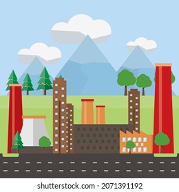 Industrial buildings and Warehouse and mountain at background - vector illustration