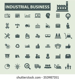 Industrial business, factory, industry, meeting, logistics, manufacturing, plant, engineering, transportation, warehouse, enterprise, office, management concept  icons, signs vector set
