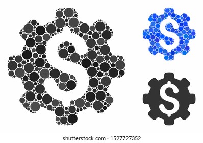 Industrial capital composition of circle elements in various sizes and color hues, based on industrial capital icon. Vector circle elements are composed into blue illustration.