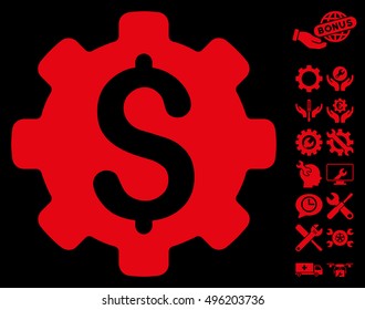 Industrial Capital icon with bonus tools images. Vector illustration style is flat iconic symbols, red color, black background.