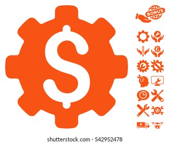 Industrial Capital pictograph with bonus tools images. Vector illustration style is flat iconic symbols, orange color, white background.
