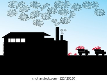 Industrial carbon dioxide emissions and dollar on the truck