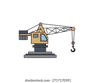 Industrial cargo crane for loading and unloading containers at the port, heavy machinery and logistics equipment vector illustration.